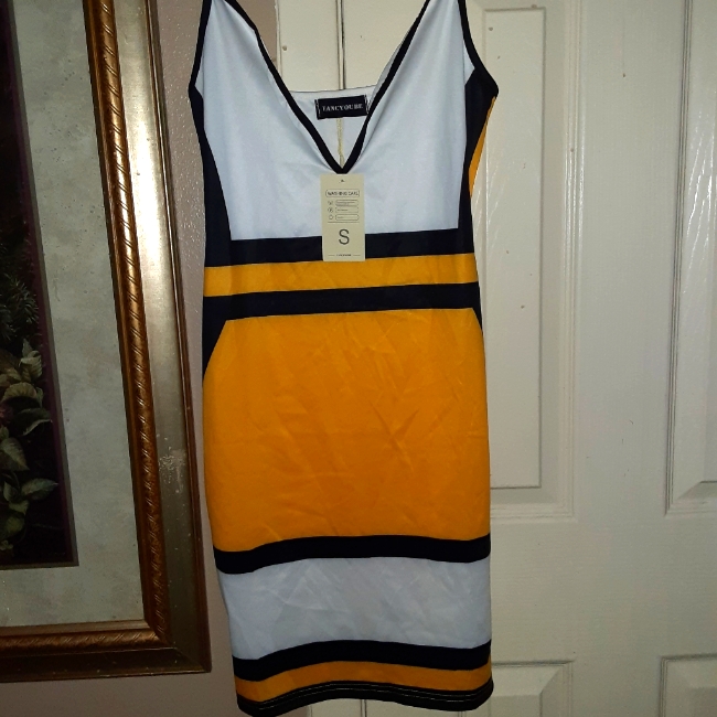 Fancy Qube New Yellow Black And White Dress